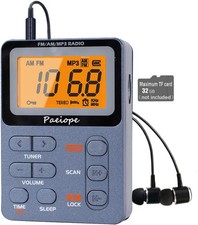 Rechargeable Digital Radio AM FM MP3 Earphone Blue