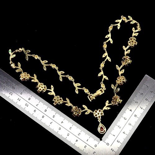 Summer 925 Silver Necklace Pear Ruby Emerald Tourmaline Gemstone Jewelry 18in - Picture 3 of 13