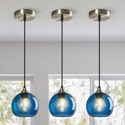 Home Lighting 60-Watt E26 Bulb 1 Light Modern Blue Glass Globe Pendant Light Fix