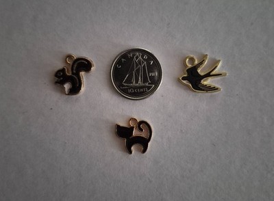SQUIRREL BIRD CAT  Cute Enamel Charms Pendants Black Oil Drop NEW