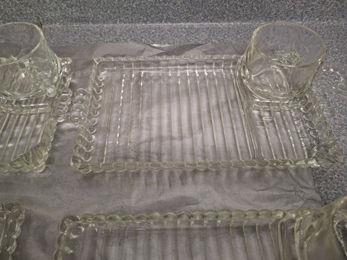 Lot of 4 Hazel Atlas Glass Clear Boopie Snack Plate Cup Sip & Smoke Ball N Rib - Picture 3 of 5