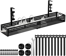 Under Desk Cable Management Tray, No Drill Mesh Cable Tray Cord Organizer