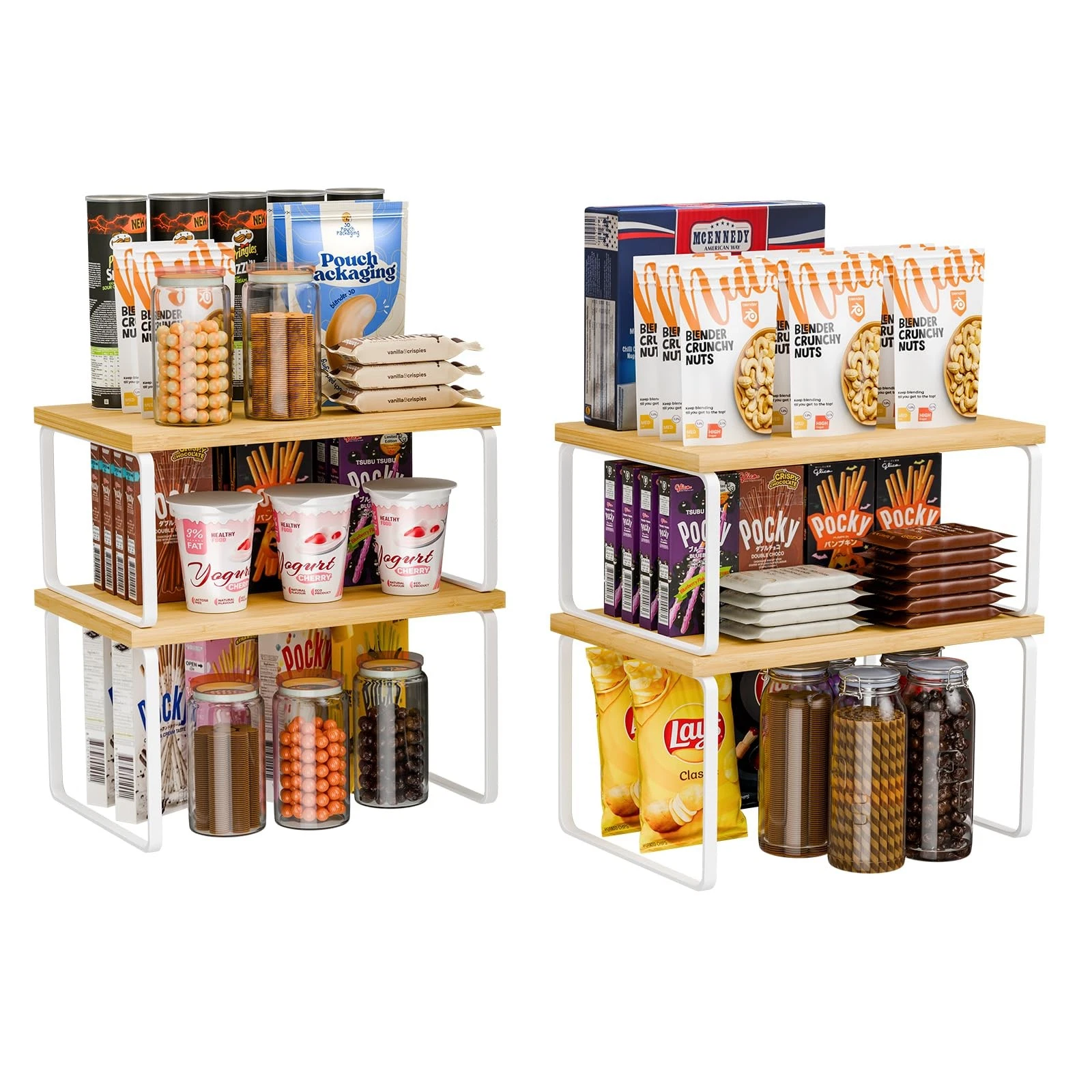 Kitchen Cabinet Organizer, Bamboo Spice Rack Organizer for Cabinet, Stackable...