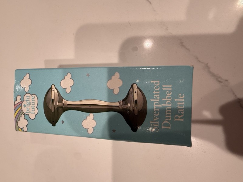 Silver Plated Baby Dumbbell Rattle with wrapping and box