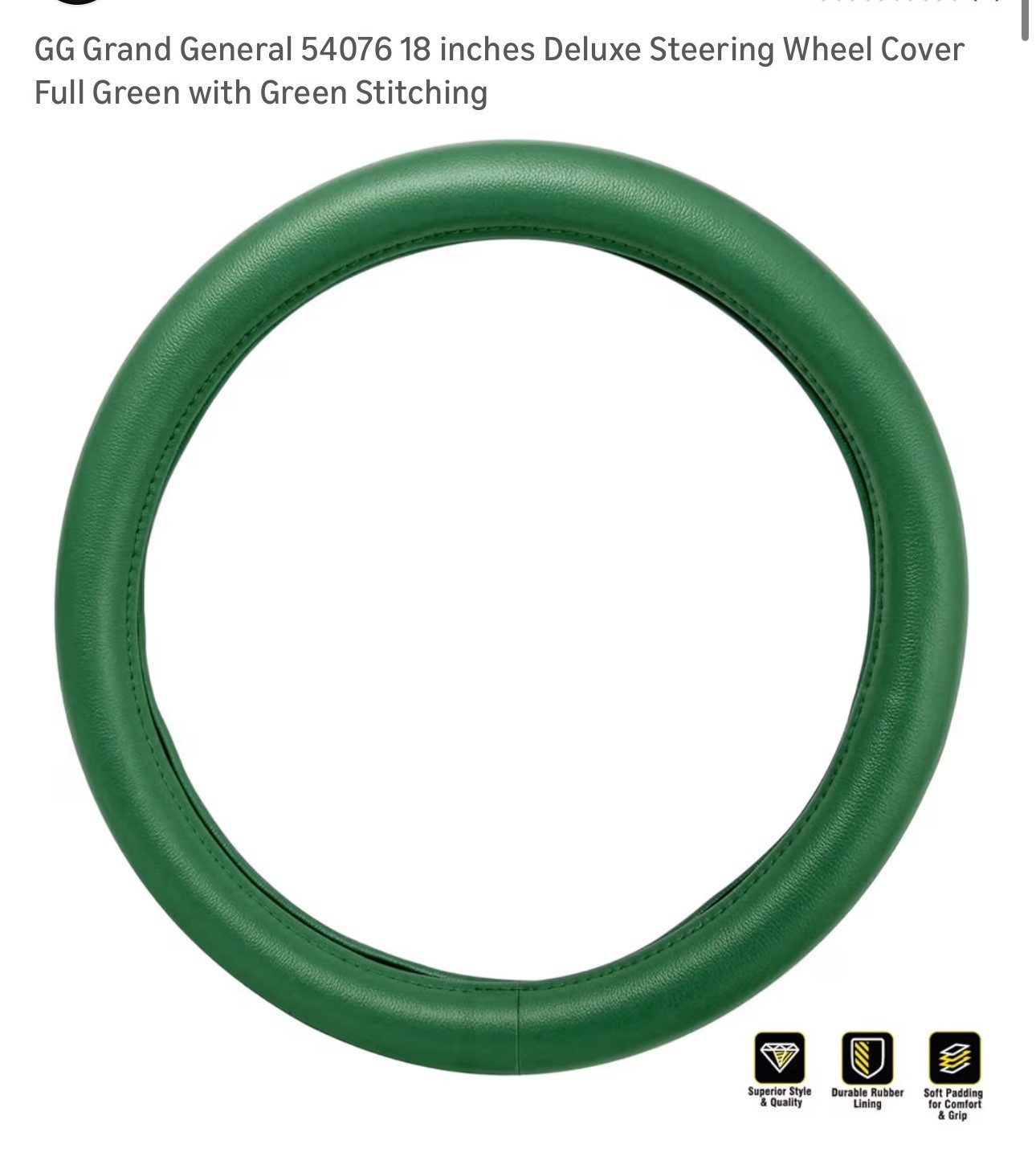 GG Grand General 18″ Deluxe Steering Wheel Cover 54076 Full Green 