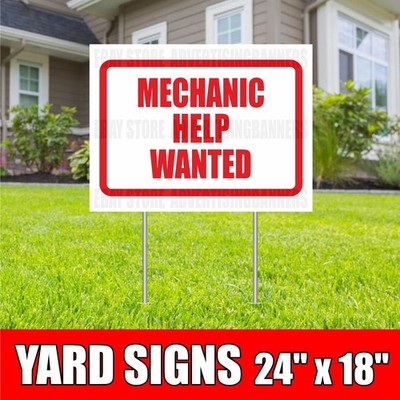 MECHANIC HELP WANTED Yard Sign with H-Stakes Repair Service Now Hiring Job Open
