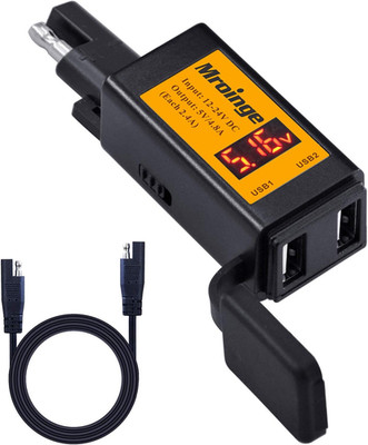 Motorcycle USB Charger, Mroinge 4.8A SAE to USB Adapter with Voltmeter & Ammeter