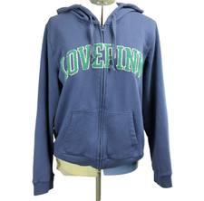 Victoria's Secret PINK Full Zip Hoodie Spellout Logo LOVE PINK Patches Blue XL