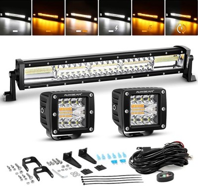 Auxbeam 22 Inch 120W LED Light Bar 2PCS 3 96W 3 inch+22 inch, Black 