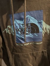 The North Face Fleece Pullover Hoodie Green Graphic Logo M Pockets