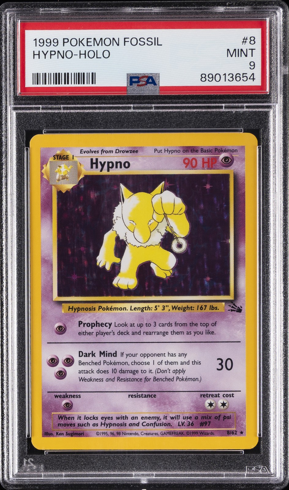 1999 POKEMON FOSSIL #8 HYPNO-HOLO PSA 9