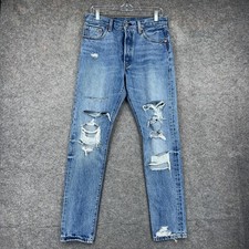 Levis 501S Jeans Women 29x32 Blue Button Fly Distressed Ripped Medium Wash Denim
