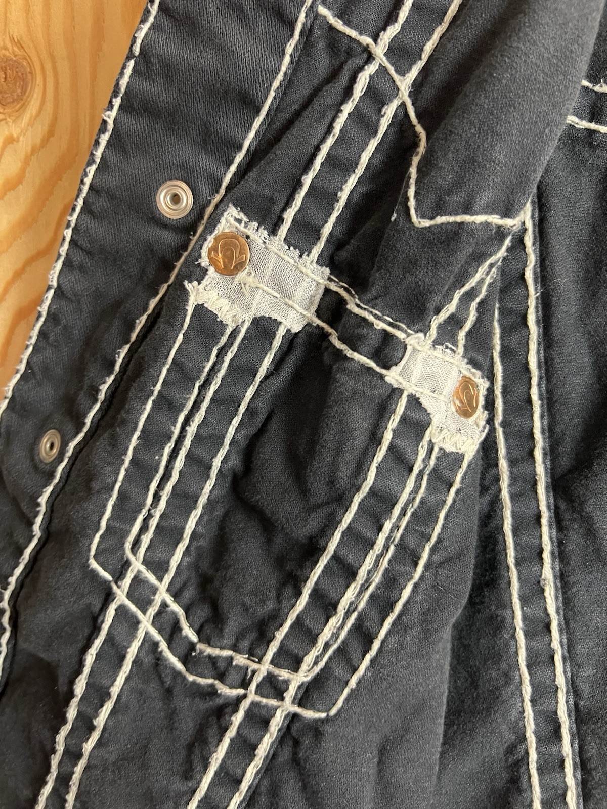 True Religion Jean Jacket Black White Mens L  Jimmy Super T Denim Chief Keef thumbnail 8