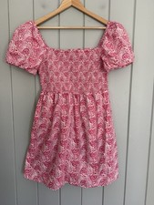 J. Crew Puff-Sleeve Smocked Mini Dress M Medium Dandelion Swirl Pink BI557