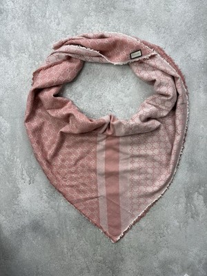 Gucci Pink GG Monogram Scarf Cotton Silk Square Lightweight Women