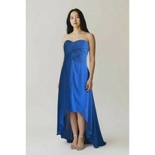 David's Bridal Dress F15678 Blue Bridesmaid Prom Chiffon Size 12 Wedding Hi Low