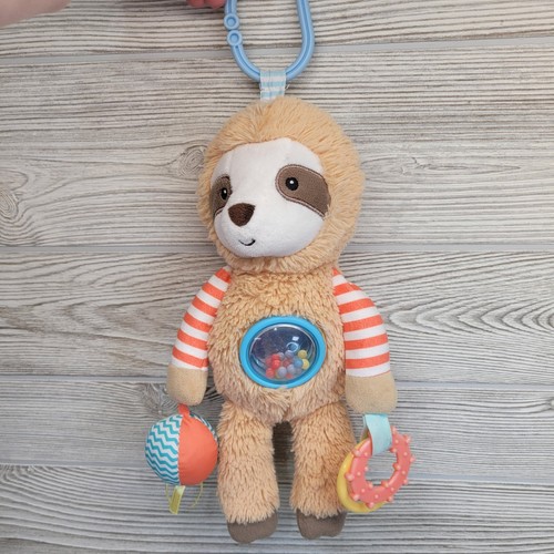 Carters Plush Sloth Stroller Toy Ring Rattle Beads Mirror Clip On Baby Infant