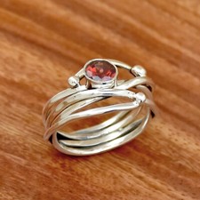 Red Garnet Wire Ring, 925 Sterling Silver Ring, Handmade Ring, Wraparound Ring,
