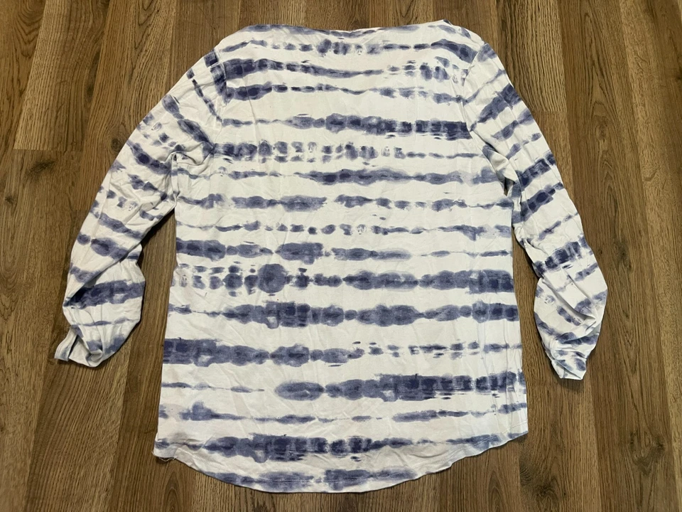 Camisa Relativity, Mujer Talla XL, Azul Blanco, Rayas, Botones 1/4, Manga 3/4 Foto 2 de 4