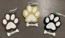 " "Best Dog " Paw Print Black Brown OR Beige  Personalizable Ornament