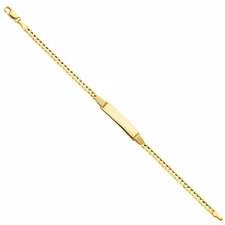 14k Real Solid Yellow Gold Curb Link Baby ID Bracelet Esclava Oro Solido Bebe 6"