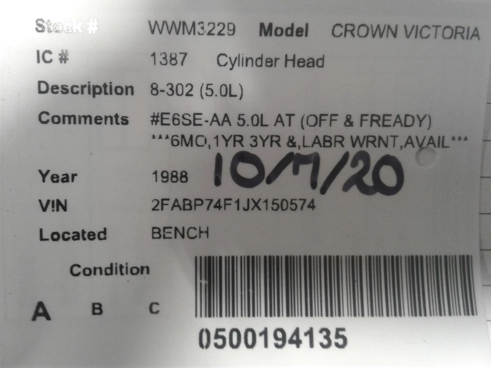 Used Engine Cylinder Head fits: 1988 Ford Crown victoria 8-302 5.0 Grade A - Изображение 4 из 4