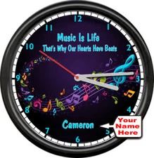Personalized Music Is Life Heart Teacher's Name Classroom Room Sign Wall Clock 