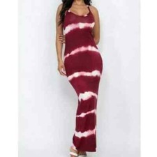 Tie-Dye Sleeveless Bodycon Maxi Dress Racerback Burgundy Mauve New