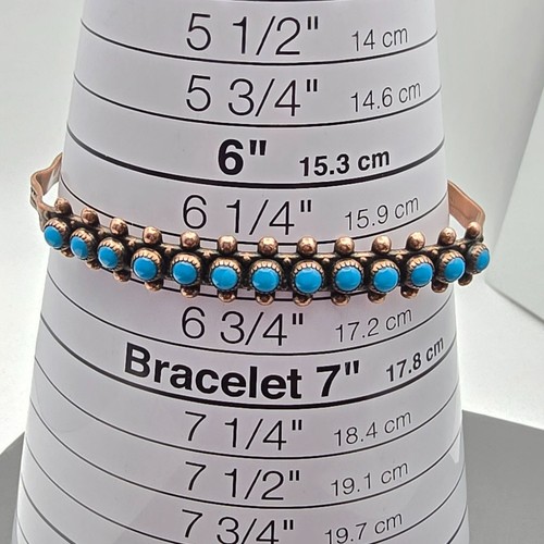VTG Wheeler Copper Turquoise Petit Point Cuff Bracelet 6.5" Stamped Design - Picture 12 of 14