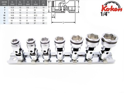 Koken 1/4'' Nut Grip Steckschlüssel-Satz mit Gelenk 7tlg. auf Schiene