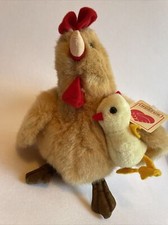 Hugfun Gallina Con Pollito Gallo 10" Peluche Animal Difuso Suave Marrón