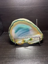 Green Dyed Banded Agate Slice Geode from Brazil (1lb 3oz)