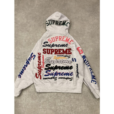 Rare!] Supreme Pullover Sweat Hoodie with Multi Logo GY Size M