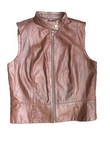 CAbi Women’s L Real Leather Full Zip Bomber Style Vest Brown EUC S - Picture 5 of 22
