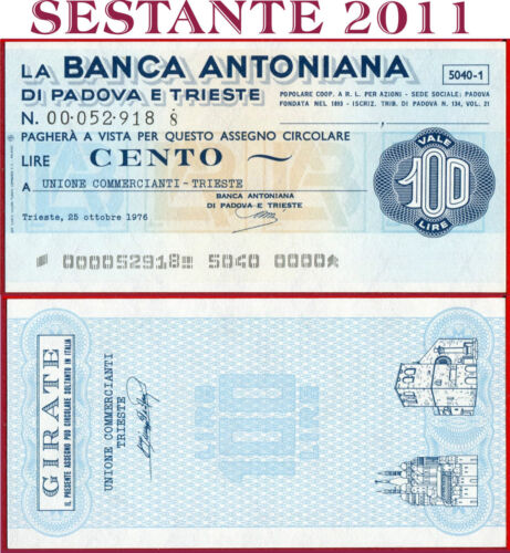 LA BANCA ANTONIANA PADOVA TRIESTE LIRE 100 2.10. 1976  COMMERCIANTI TRIESTE B289 - Picture 1 of 1