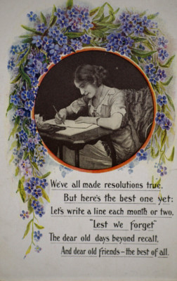 Postkarte Frau schreibt Damit wir Freundschaft nicht vergessen Freund Vorsätze Bamforth