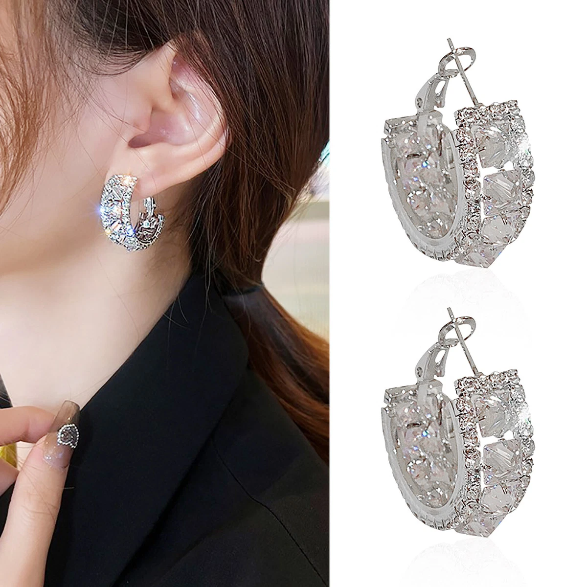C shaped deals diamond earrings