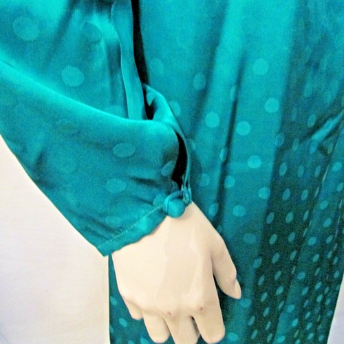 80's John Weitz 100% Silk Polka Dot Emerald Green Dolman Sleeve Shift Dress 8 - Picture 5 of 11