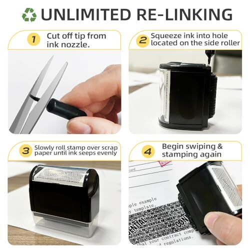 Identity Theft Protection Roller Stamp with Refill Ink - Confidential 9 Black - Picture 2 of 7
