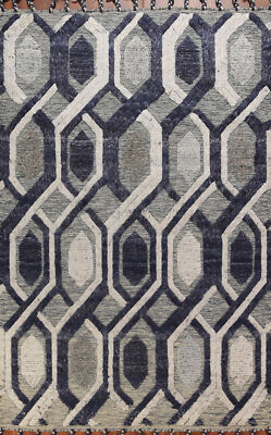 Unique Luxury Hand-Knotted Moroccan Rug Gray Bedroom Centerpiece 5x8 ft