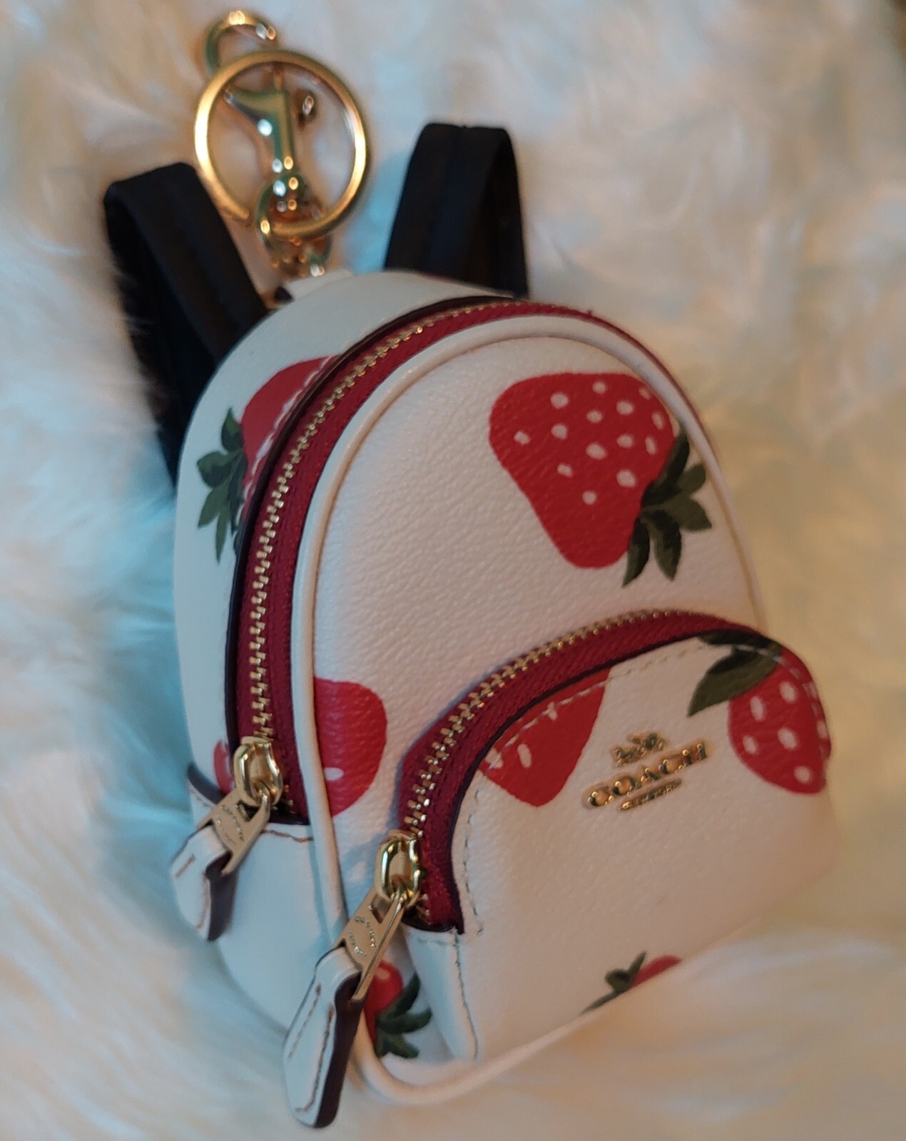 Coach mini Court Wild Strawberry print backpack bag c… Gem