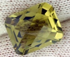 OLIVE QUARTZ RARE 11 x 9 MM EMERALD CUT CHECKERBOARD TOP OUTSTANDING COLOR