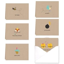 Funny Happy Note Card Assortment Pack of 36 cards - 6 design each with envelopes
