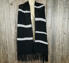 NEW Black Gray Metallic Hand Knitted Shawl Scarf Wrap Boho Artsy Indie Cottage