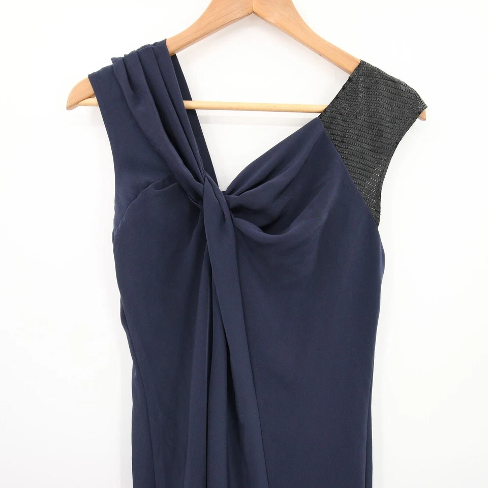 Платье Poleci синее черное натуральная кожа витое миди асимметричный вырез 0 - Изображение 2 из 4