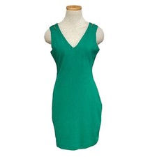 Zara Trafaluc Dress Women's L Large Green Sheath V-Neck Midi Zipper Detail