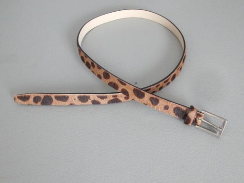 Italy Leopard Print Leather Belt 3/4" Size L Skinny 31-34" Silver Buckle Classic