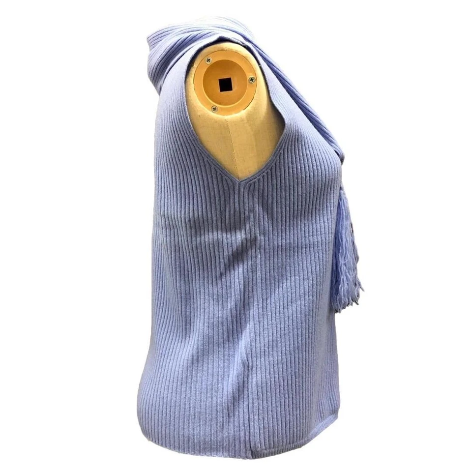 Max Mara Camiseta sin mangas de punto con bufanda no desmontable, talla S azul 63695179 501 02【 Foto 4 de 4