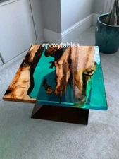 Handcrafted Epoxy Resin Green River Coffee Table and Unique Farmhouse Furniture