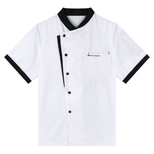 Unisex Men Women Short Sleeve Chef Jacket Coat Cook Work Restaurant Uniform Top - Picture 19 of 43